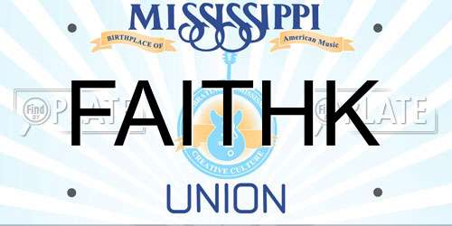 FAITHK Mississippi License Plate