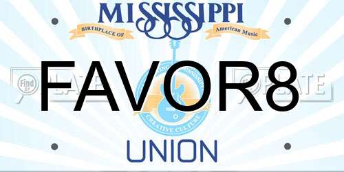 FAVOR8 Mississippi License Plate