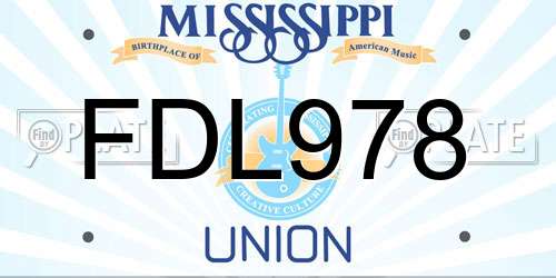 FDL978 Mississippi License Plate