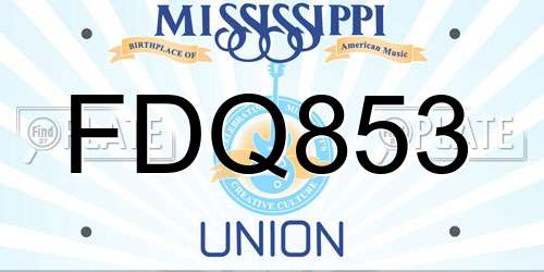 FDQ853 Mississippi License Plate