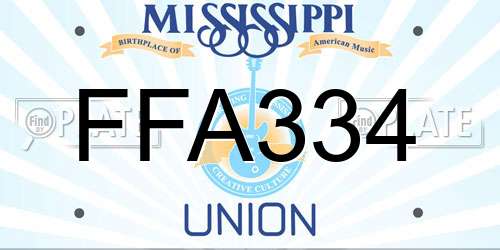 FFA334 Mississippi License Plate