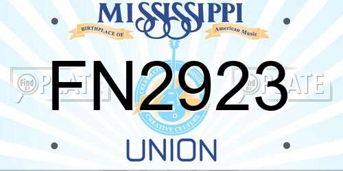 FN2923 Mississippi License Plate