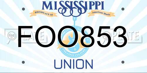 FOO853 Mississippi License Plate