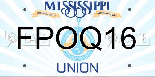 FPOQ16 Mississippi License Plate