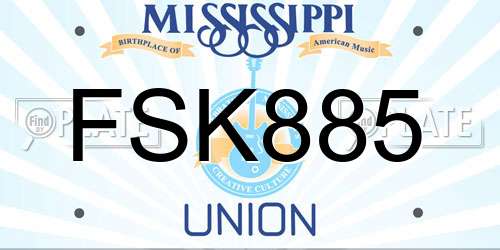 FSK885 Mississippi License Plate