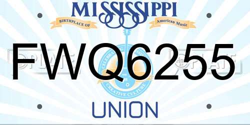 FWQ6255 Mississippi License Plate