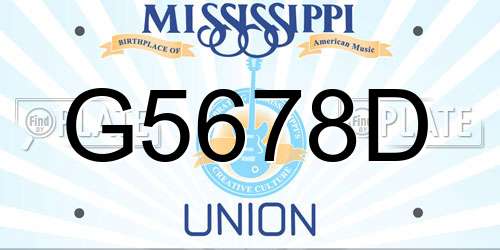 G5678D Mississippi License Plate