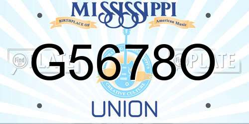G5678O Mississippi License Plate