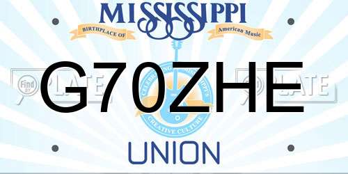G70ZHE Mississippi License Plate