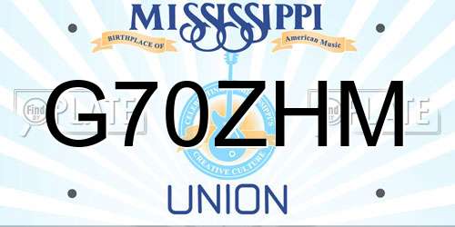 G70ZHM Mississippi License Plate