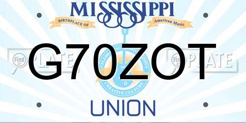G70ZOT Mississippi License Plate