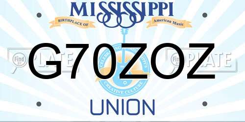 G70ZOZ Mississippi License Plate