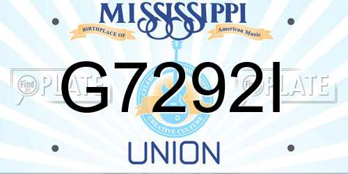G7292I Mississippi License Plate