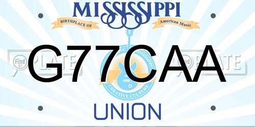 G77CAA Mississippi License Plate