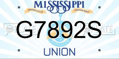 G7892S Mississippi License Plate
