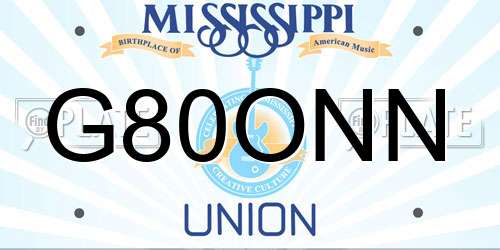 G80ONN Mississippi License Plate