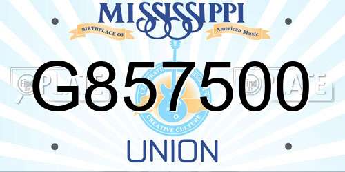 G857500 Mississippi License Plate