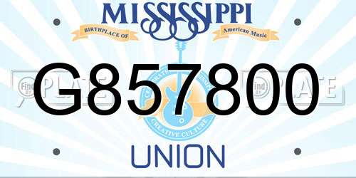 G857800 Mississippi License Plate