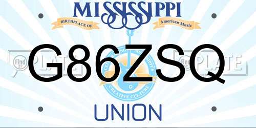 G86ZSQ Mississippi License Plate