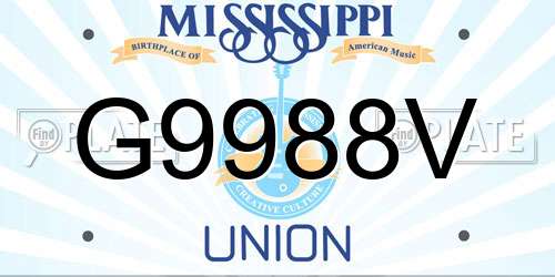 G9988V Mississippi License Plate
