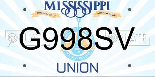 G998SV Mississippi License Plate