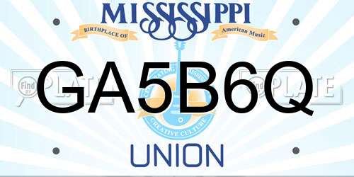 GA5B6Q Mississippi License Plate