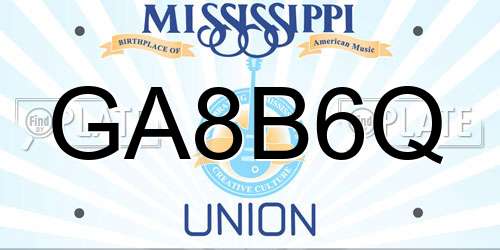 GA8B6Q Mississippi License Plate