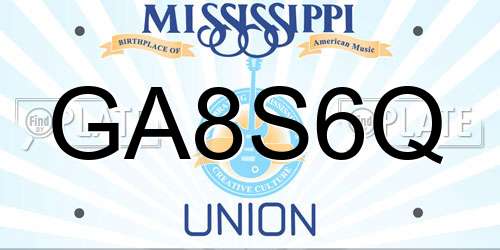GA8S6Q Mississippi License Plate