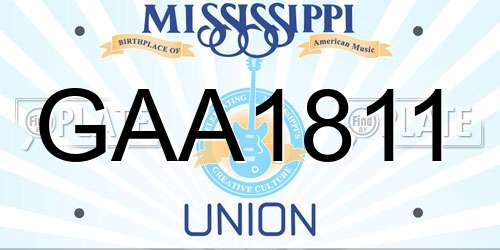 GAA1811 Mississippi License Plate
