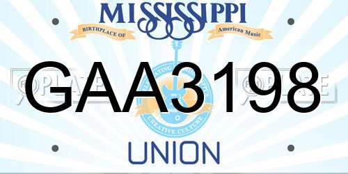 GAA3198 Mississippi License Plate