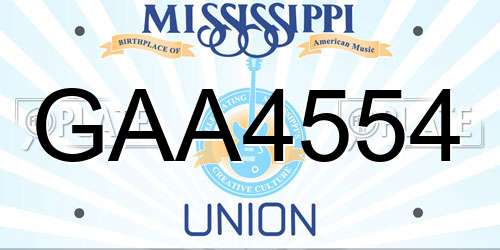 GAA4554 Mississippi License Plate