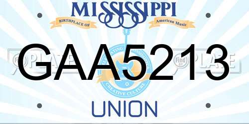 GAA5213 Mississippi License Plate