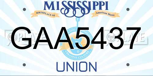 GAA5437 Mississippi License Plate