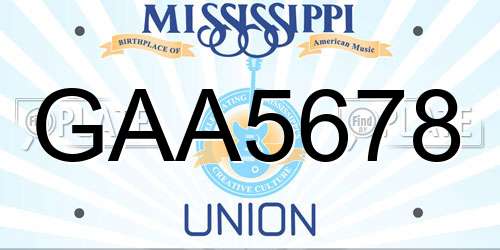 GAA5678 Mississippi License Plate