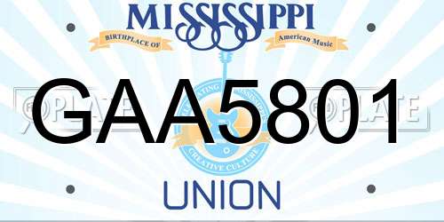 GAA5801 Mississippi License Plate