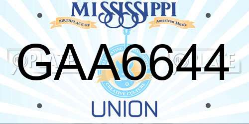 GAA6644 Mississippi License Plate
