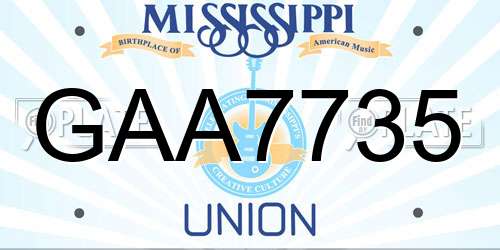 GAA7735 Mississippi License Plate