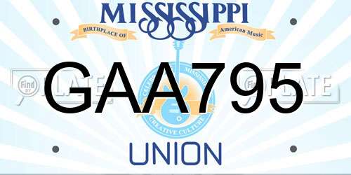 GAA795 Mississippi License Plate