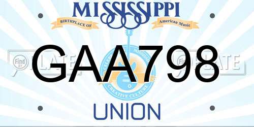 GAA798 Mississippi License Plate