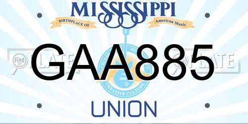 GAA885 Mississippi License Plate