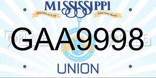 GAA9998 Mississippi License Plate