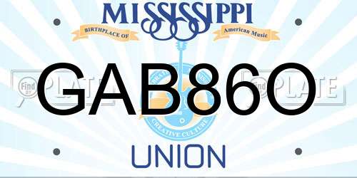 GAB86O Mississippi License Plate