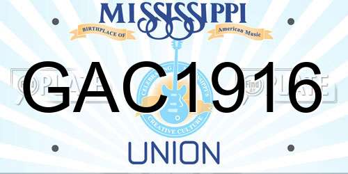 GAC1916 Mississippi License Plate