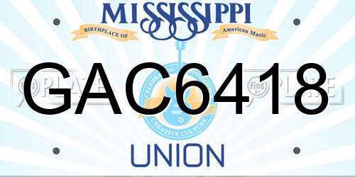 GAC6418 Mississippi License Plate
