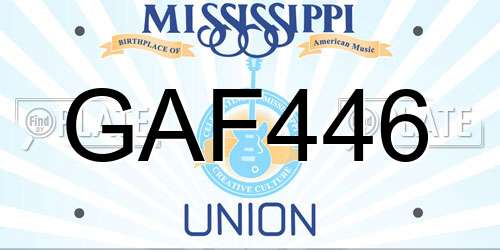 GAF446 Mississippi License Plate