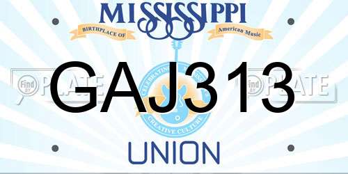 GAJ313 Mississippi License Plate