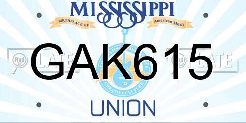 GAK615 Mississippi License Plate