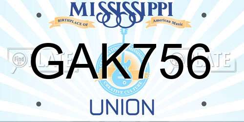 GAK756 Mississippi License Plate