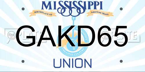 GAKD65 Mississippi License Plate