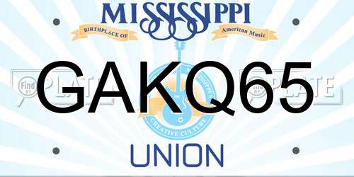 GAKQ65 Mississippi License Plate